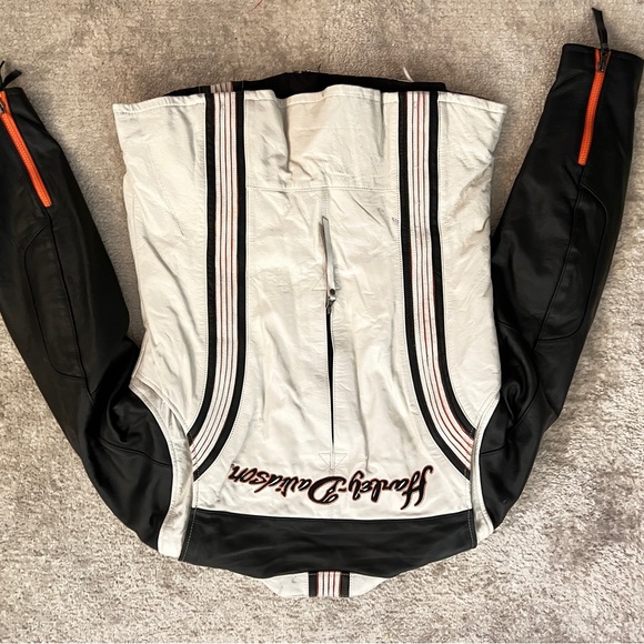 Genuine Leather Harley Davidson Riding Biker Jacket with Embroidery Orange Black - Picture 4 of 7